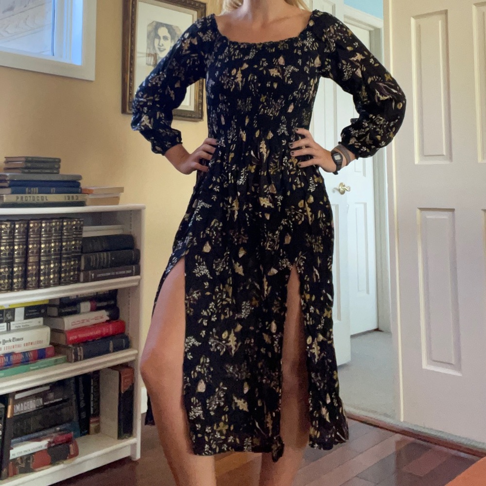 Urban Outfitters Scrunched Top Long Sleeve Slit Dress